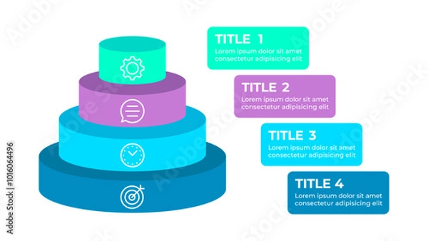Obraz Infographic illustrating a four-step process represented by four stacked pyramid-shaped blocks