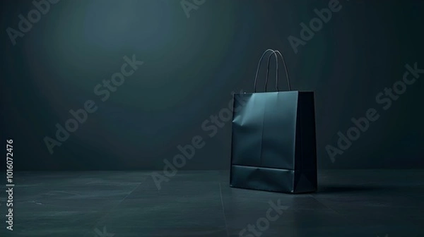 Obraz Dark Green Shopping Bag on a dark Background with Copy Space