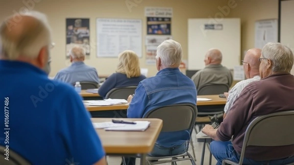 Obraz Senior citizens attending a community education class in a classroom setting during daytime hours