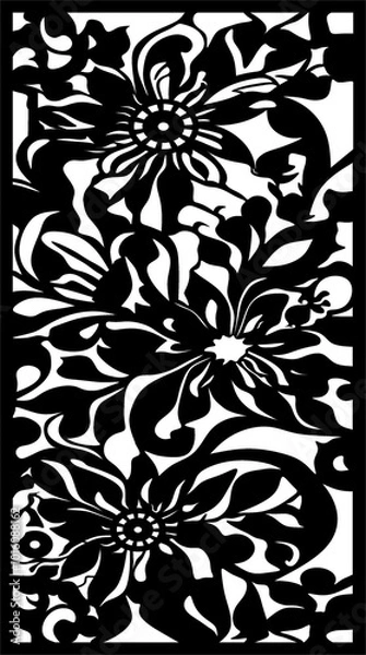 Obraz Elegant Floral Silhouette Pattern: Intricate Black and White Design with Delicate Details for Fashion, Home Décor, and Creative Projects - Perfect for Timeless Style and Sophisticated Artistic Appeal