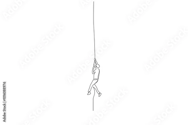 Fototapeta man holding rope in the air fall afraid help alone life one line art design vector
