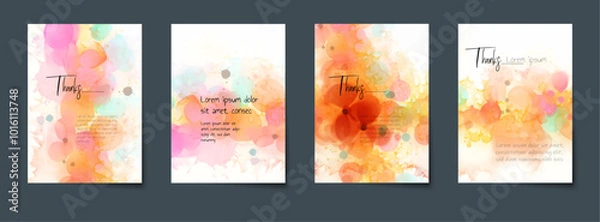 Fototapeta Vector collection. Abstract art, colorful watercolor painting flower and leaf, nature background. Illustration set of floral pattern design for poster, wallpaper, banner, cover, card, template