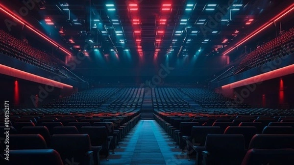 Fototapeta Expansive Arena with Empty Seats in Dramatic Lighting