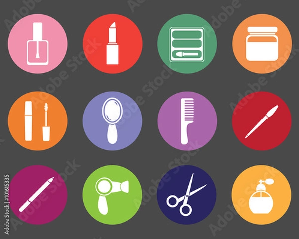 Fototapeta яркий цветной набор плоских иконок о красоте и косметике