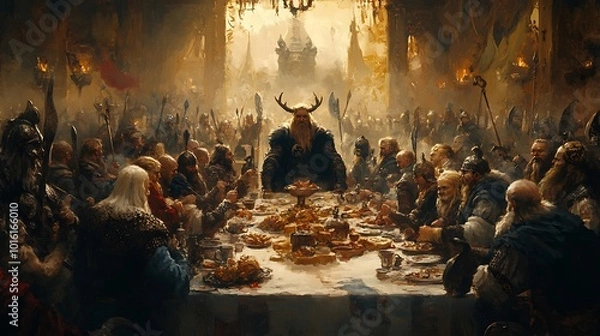 Obraz Viking Feast in a Grand Hall.