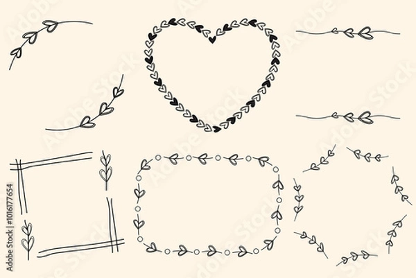 Fototapeta vintage heart pattern boarders frames set