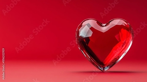 Fototapeta Minimalist abstract heart shapes formed by delicate translucent glass and light flares on a deep red-to-burgundy gradient background 