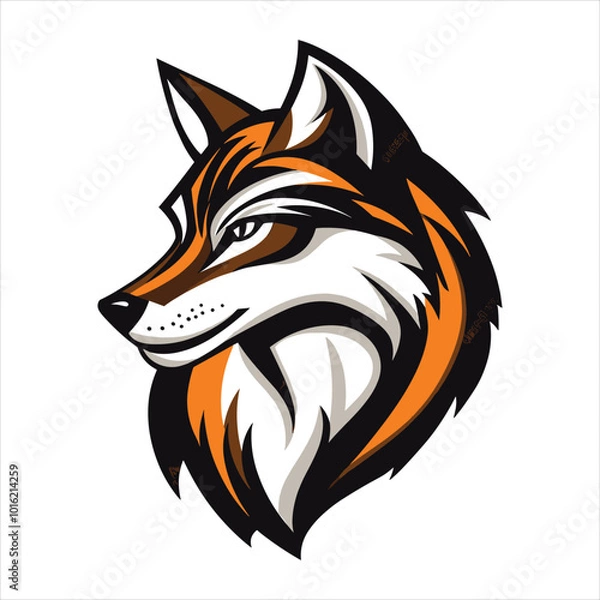 Fototapeta Bold Stylized Fox Head Illustration in Modern Vector Art with Orange, Black, and White Colors