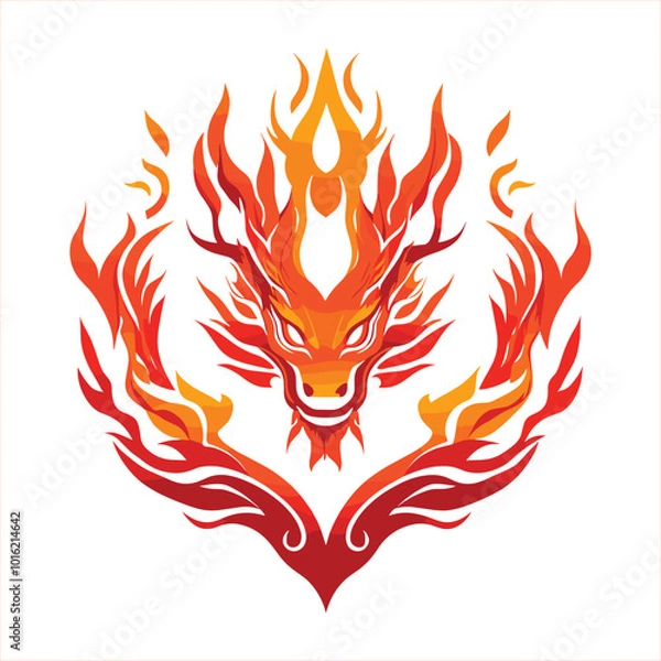 Fototapeta Fiery Dragon Head Illustration with Flames in Bold and Dynamic Vector Art for Fantasy Designs