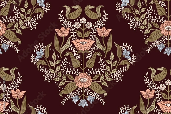 Fototapeta Vintage floral seamless pattern. Vector. Seamless texture with flowers. Endless floral pattern.
