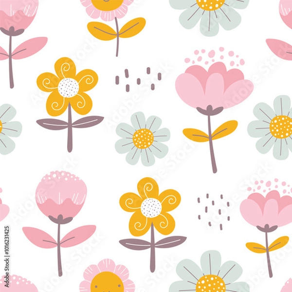 Obraz Cute seamless pattern on floral theme. cute floral pattern in hand drawn style. suitable for baby designs