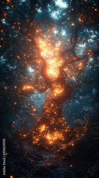 Fototapeta digital tree grows in a futuristic polygonal style, symbolizing the fusion of nature and technology. Its geometric branches represent sustainability, growth, and innovation in the digital age