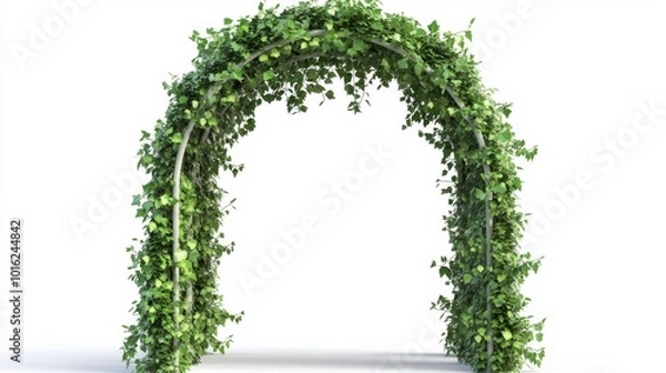 Fototapeta Garden arch covered with green ivy vines isolated on a white background natural and elegant. Generative AI
