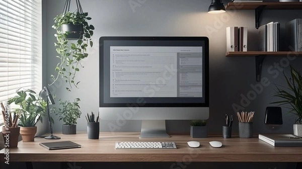 Fototapeta Modern Organized Workspace with Presentation Screen