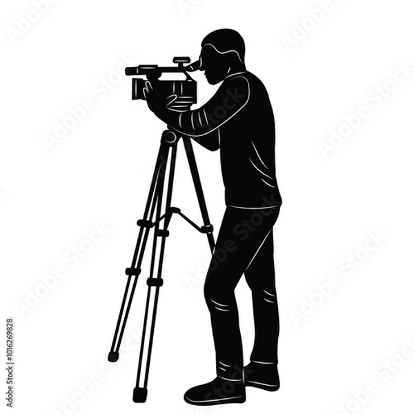 Obraz videographer silhouette on white background, vector