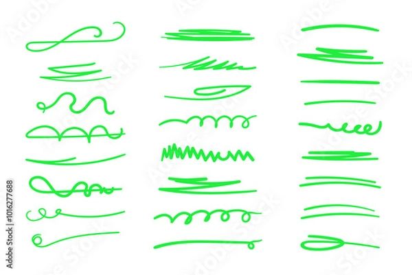 Fototapeta Handmade marker lines set, brush lines, underlines. Hand-drawn collection of doodle style various shapes. Art Lines. Isolated on white. Vector illustration