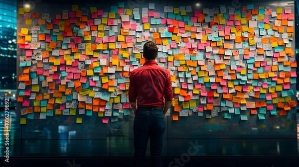 Obraz A vibrant abstract wall covered in a mosaic of colorful notes each bearing a word of encouragement support and solidarity for victims of domestic violence