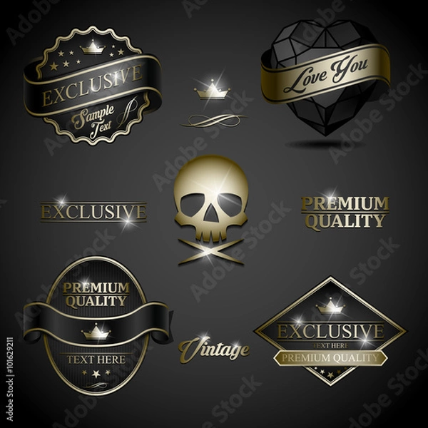 Fototapeta black gold label