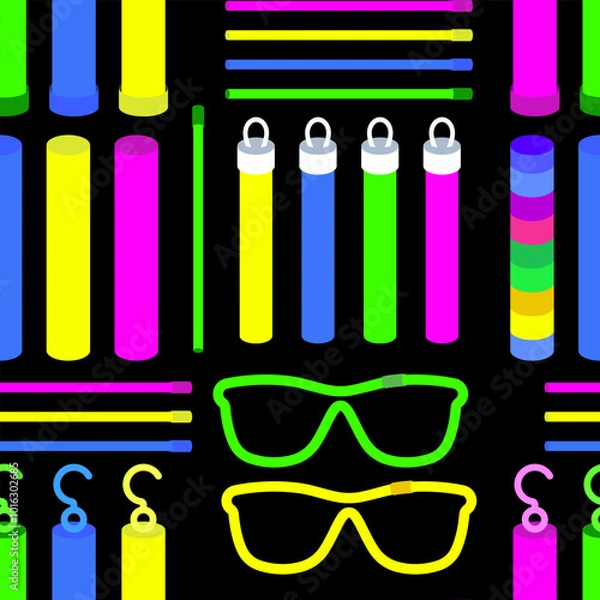 Fototapeta Glow sticks vector cartoon seamless pattern background.
