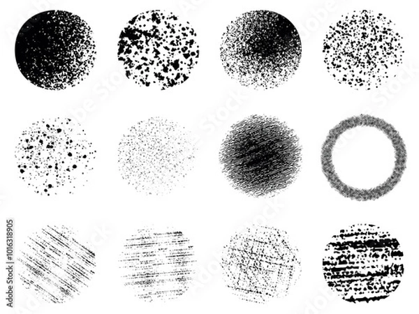 Fototapeta Circle grunge stamp set. Round vector isolated on white background. Black stamp vector. Round grunge hand drawn circle shape, vector