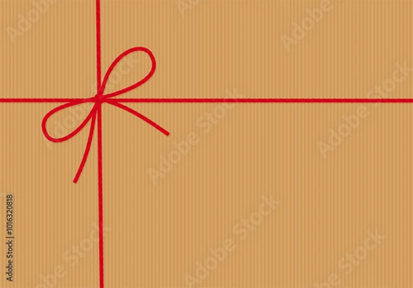 Fototapeta Abstract striped craft paper background, gift tied up with cotton red rope bakers twine bow and ribbons. Packing string for decoration, present, pastry boxes for New Year, Christmas. Vector EPS10