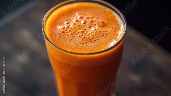Fototapeta Carrot Juice. Refreshing Carrot Drink, Vegetable Smoothie, Healthy Fresh Juice Cocktail