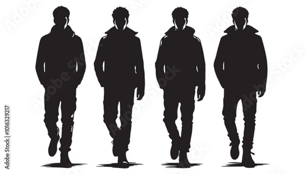 Obraz Man walking forward, isolated vector silhouette, front view silhouettes vector illustration black and white art