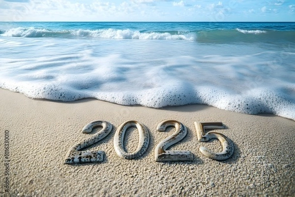 Fototapeta Happy new year 2025 beach background