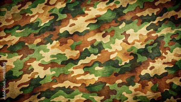 Fototapeta Military camouflage background with a green and brown pattern, creating depth of field