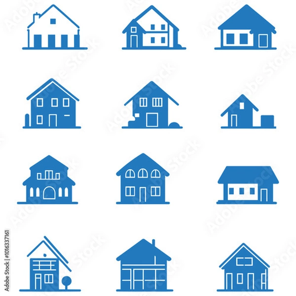 Fototapeta House Icons Vector Set. Modern Residential Building Illustrations