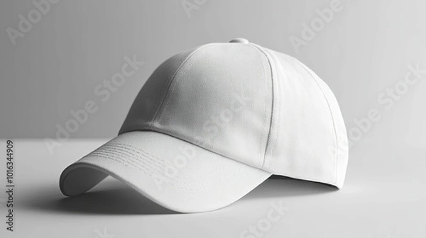 Fototapeta White Baseball Cap with Curved Brim and Stitching