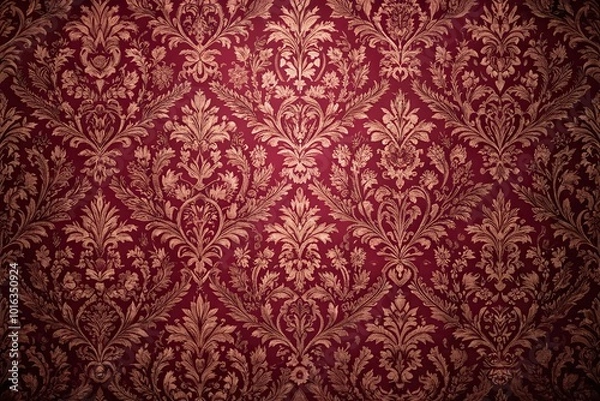 Fototapeta Aerial abstract background of intricate patterns in burgundy colors antique wallpaper