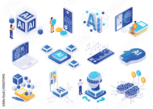 Obraz Isometric AI and Technology Illustrations