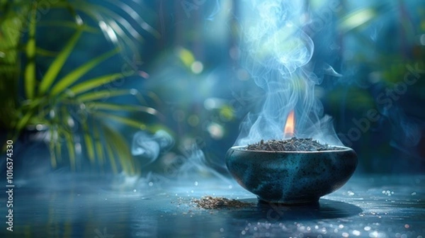 Fototapeta Tranquil Aromatic Bowl with Wisps of Smoke