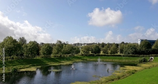 Fototapeta Trees and the pond on a sunny day in Blackrock Park, Monkstown, Dublin, Ireland