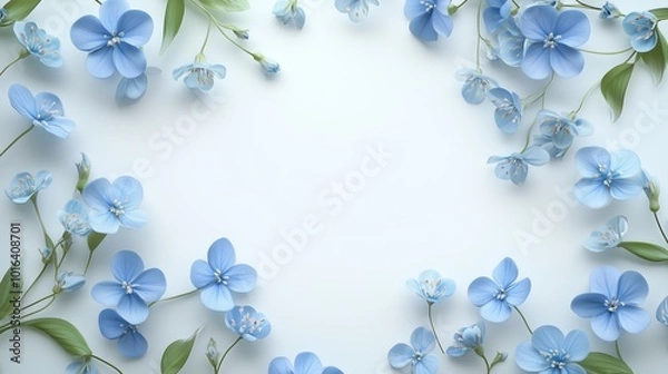 Obraz forget me nots flower and leaves rounded frame blank center space