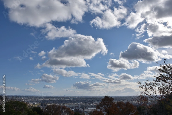 Fototapeta 山頂からの景色、青空に白い雲