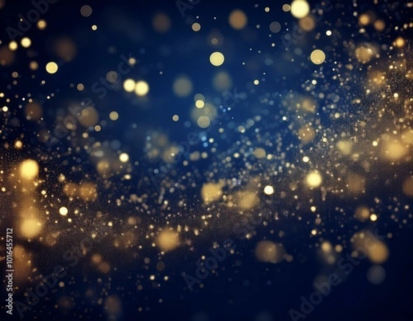 Fototapeta abstract background with Dark blue and gold particle. Christmas Golden light shine particles bokeh on navy blue background. Gold foil texture. Holiday concept.