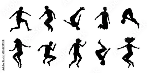 Obraz trampolining silhouettes on the white background