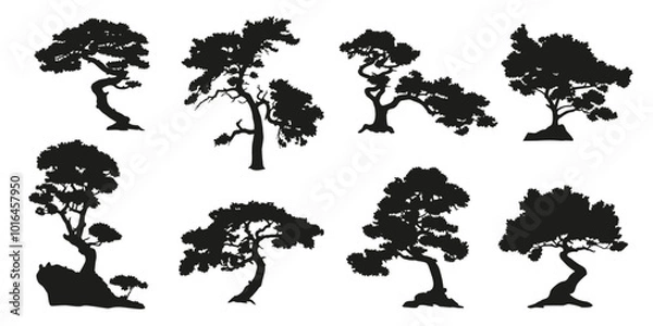 Obraz small pine tree silhouettes on the white background volume 2