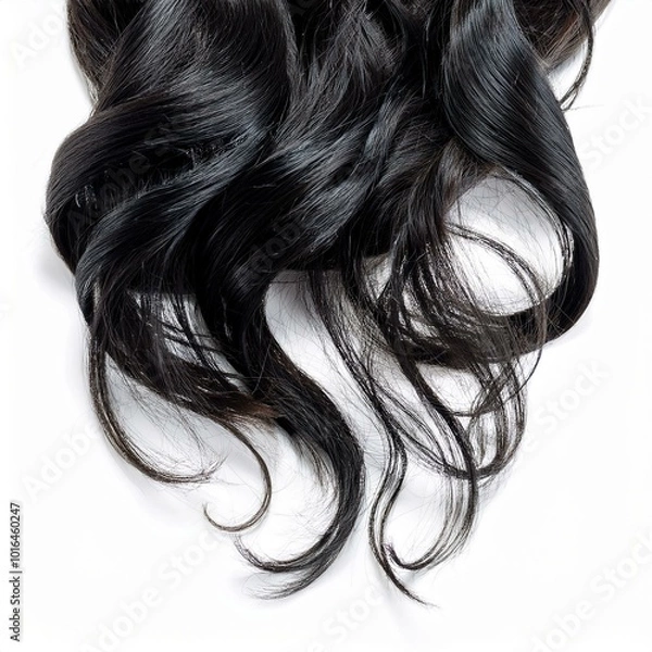 Obraz Curly Black Hair Close-up isolated on white background. Generative AI.
