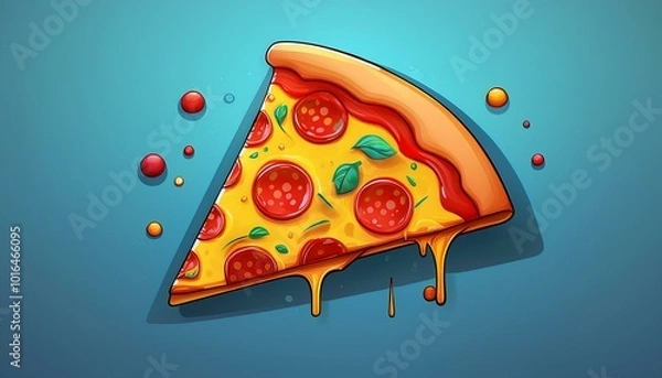 Fototapeta Pizza slice, game app icon isolated on a blue background