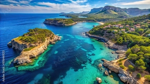 Fototapeta Aerial view of a fermentor on the coast of Mallorca, Balearic Islands