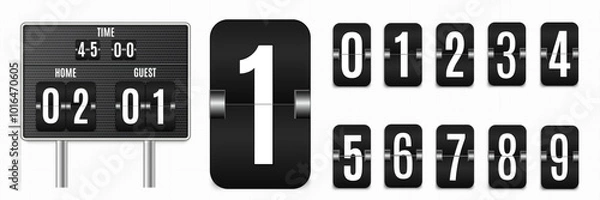Fototapeta Mechanical scoreboard. Set of numbers isolated on transparent background. Hour counter Retro vintage countdown design with time. Numbers. Vector templat

