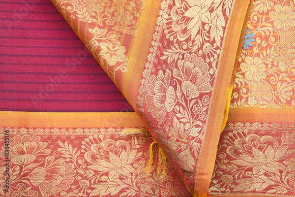 Obraz Silk sari with gold border background