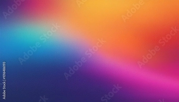 Fototapeta Grainy noisy background, abstract color gradient shape, vibrant glowing pink purple blue orange noise texture banner design