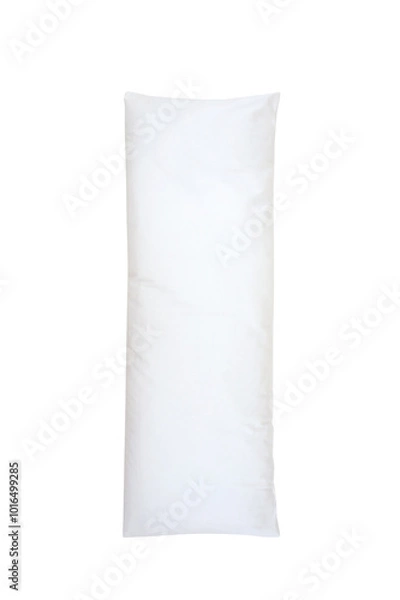 Fototapeta Long Body Pillow isolated on white background. Empty white Mockup. Dakimakura pillow for anti-stress and hugging. Vertical photo. Ready for your design. Front view.