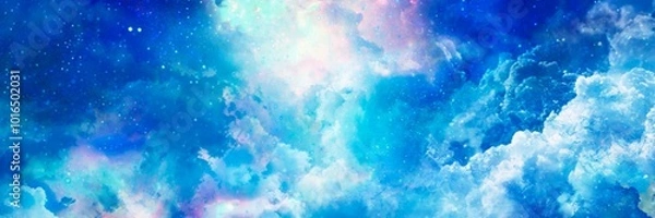 Obraz パステルカラーの入道雲の神秘的な宇宙背景ワイドイラスト