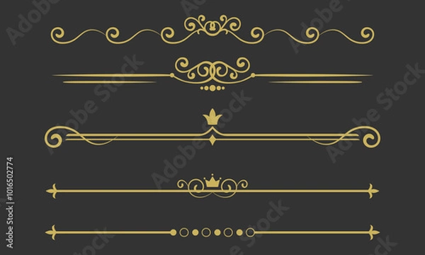 Fototapeta Elegant Gold Ornamental Dividers and Borders for Invitations and Decorations

