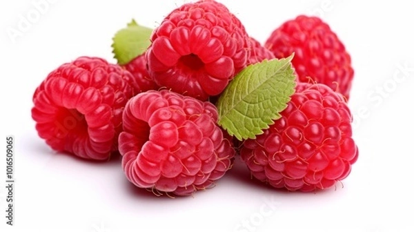 Fototapeta fresh and ripe raspberries on light white background close up. Neural network ai generated art